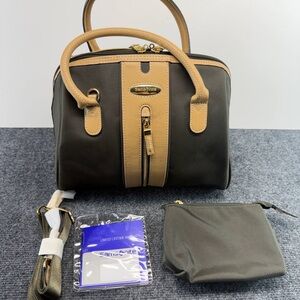 Samsonite 1910 Luxury Business Bag Olive Green Tan Leather Trim Tote Set